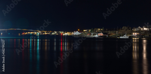  Night view of Br  nn  ysund harbor Helgeland coast Norway