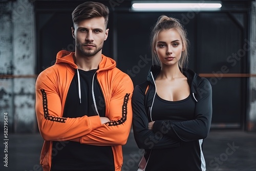 Sporty couple at the gym leading an active life, exercising and workout for fitness together at the gym - generative ai © Infinite Shoreline