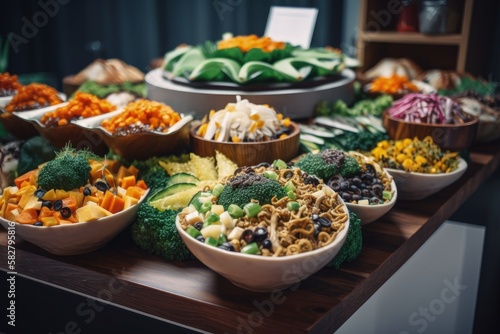 Vegetarian culinary buffet, salads and appetizers - generative ai