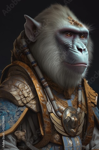 Baboon Expert Samurai Warrior Soldier Portrait Generative AI