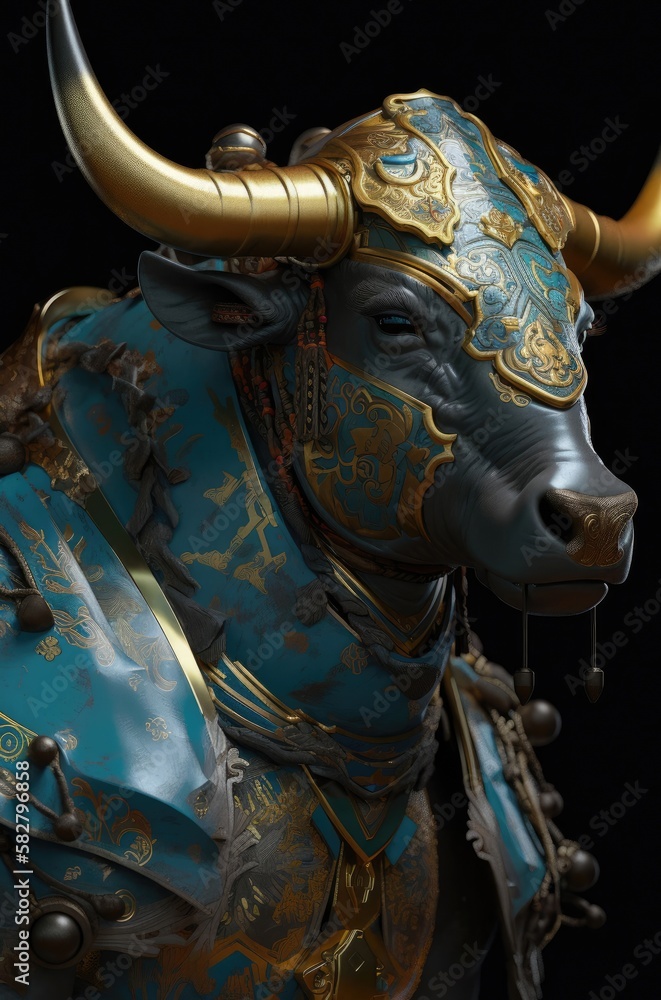 Bulldog Skillful Samurai Warrior Portrait Generative AI
