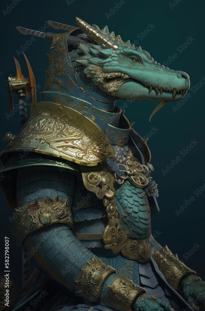 Fototapeta premium Crocodile Expert Samurai Warrior Champion Pose Generative AI