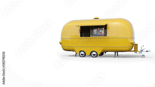 2 Yellow food truck on a transparent background