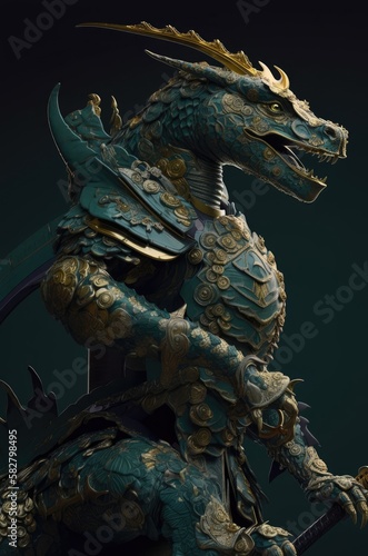 Dinosaur Skillful Samurai Warrior Soldier Portrait Generative AI