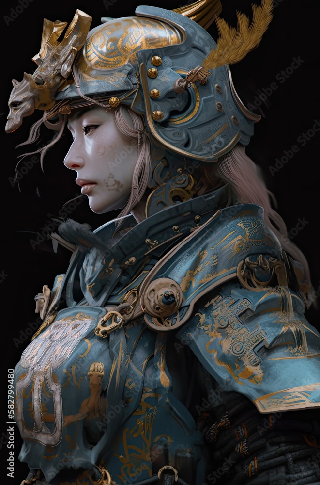 Female Ancient Samurai Soldier Pose Generative AI