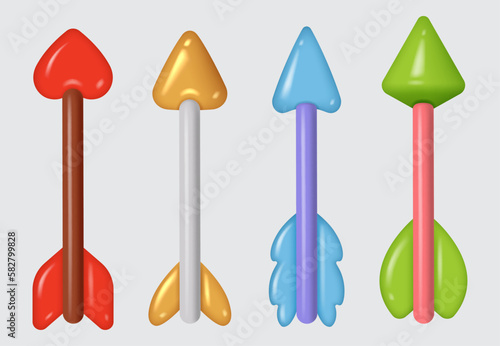 Bow and arrow. Stylized medieval war weapons battle ancient archery decent vector realistic set