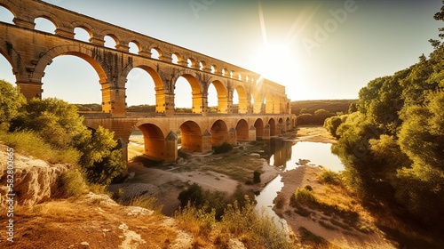 Fotografia Majestic Legacy: A Panoramic Showcasing the Stunning Pont du Gard, France's Fine