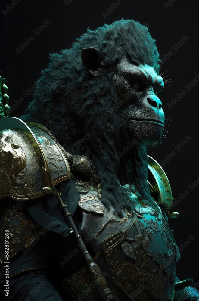 Gorilla Ancient Samurai Warrior Portrait Generative AI
