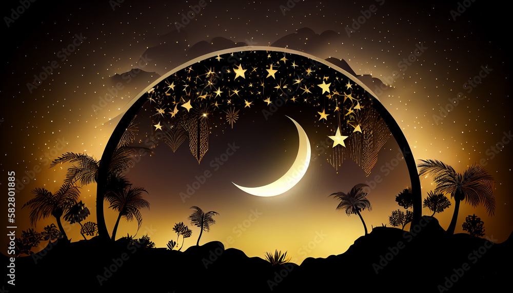 Ramadan Kareem background with moon starts Ai generated image