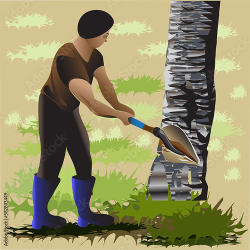 vector illustration of a man cutting down a dry tree

