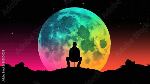 Un homme assis seul sur la lune regarde les   toiles color  es de l univers.