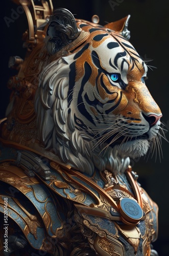 Tiger Skilled Samurai Warrior Soldier Standing Up Generative AI