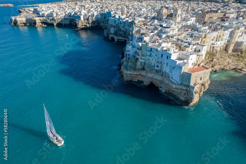 Vista panoramica aerea di Polignano a mare, puglia photo
