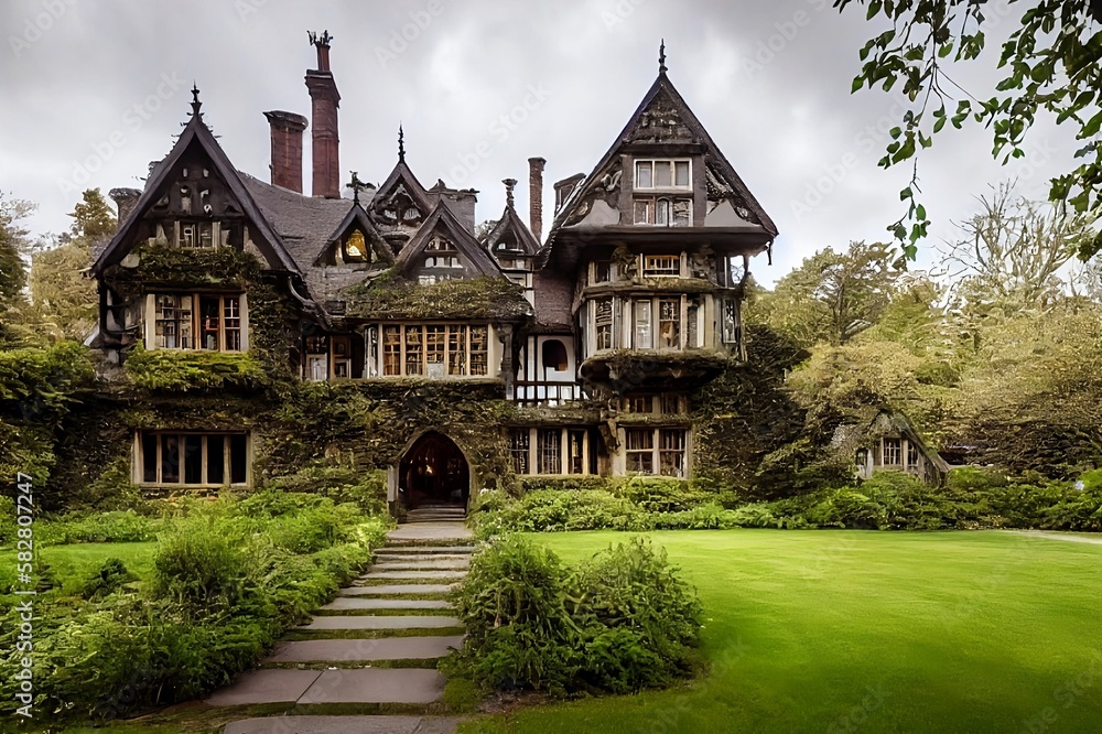 Fototapeta premium ancient villa in the middle of the meadow with a garden