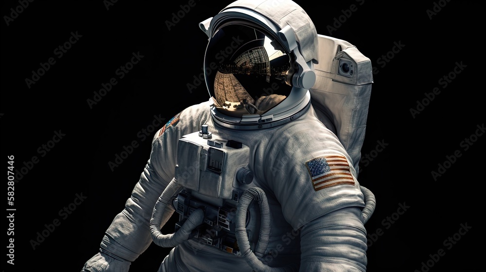 Un astronaute dans l'espace avec un reflet dans la visière.