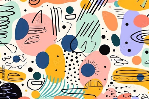 Un doodle de ligne coloré amusant minimaliste avec un motif sans couture. Toile de fond de gribouillis enfantin simple. Idéal pour le papier peint de la chambre des enfants.