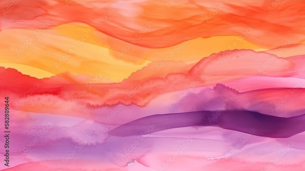 abstract watercolor background sunset sky orange purple Generative AI