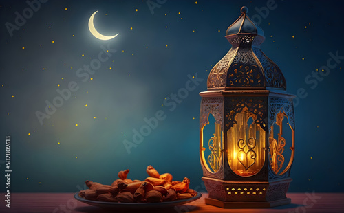 Arabic lantern, Ramadan kareem background. AI Generative