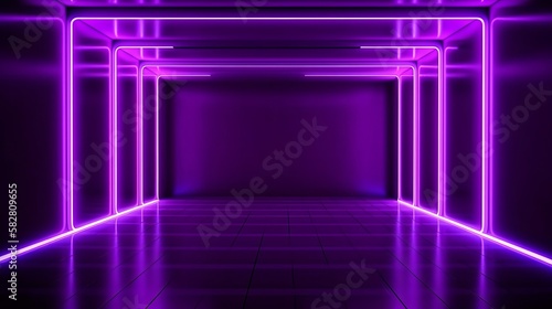 Background of empty room with spotlights and lights, abstract purple background with neon glow Generative AI