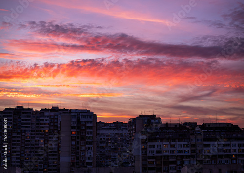 Amazing colourful sunset from Sofia, Bulgaria.