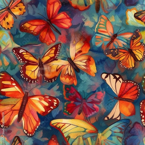 Painted butterflies seamless pattern, created with generative AI © MiraCle72