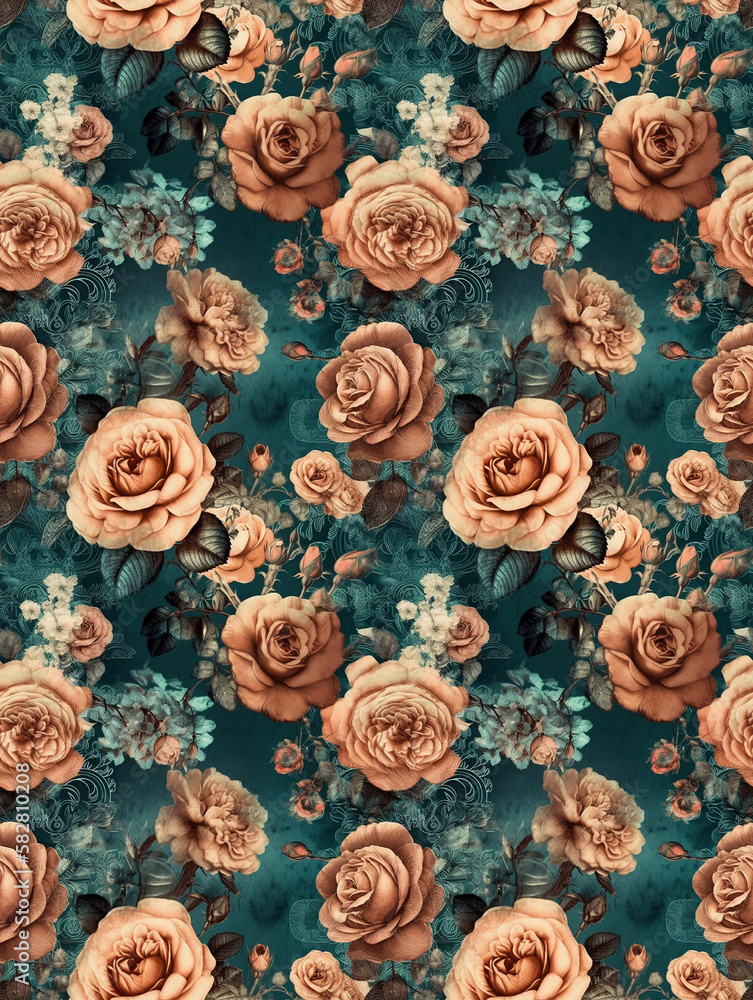 Roses seamless pattern, created with generative AI