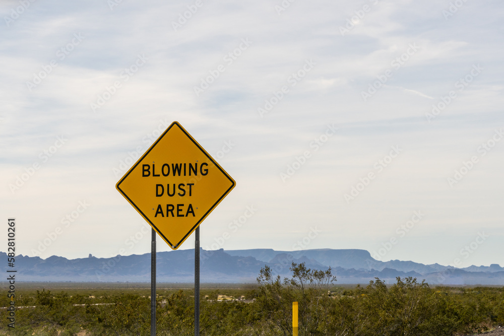 Blowing Dust Area sign on Interstate 10 heading west. Dust storms occur most often during monsoon season, June through September, but they can happen at any time of the year. Blowing Dust Area sign on Interstate 10 heading west. Dust storms occur most often during monsoon season, June through September, but they can happen at any time of the year.