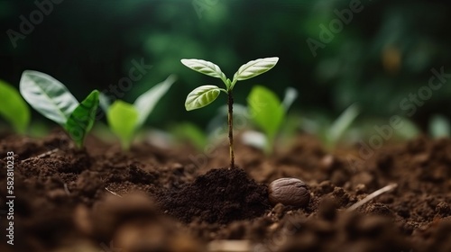 Growth Trees concept bean seedlings nature background Beautiful green Generative AI