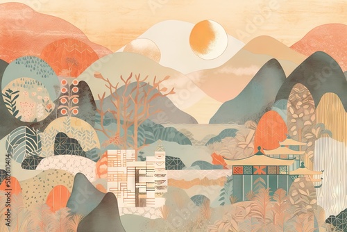 vecteur, art, conception, modèle, illustration, texture, grunge, millésime, fleur, été, graffiti, papier peint, rétro, décoration, vieux, papier, floral, dessin, nature, feuille, printemps, couleur, u