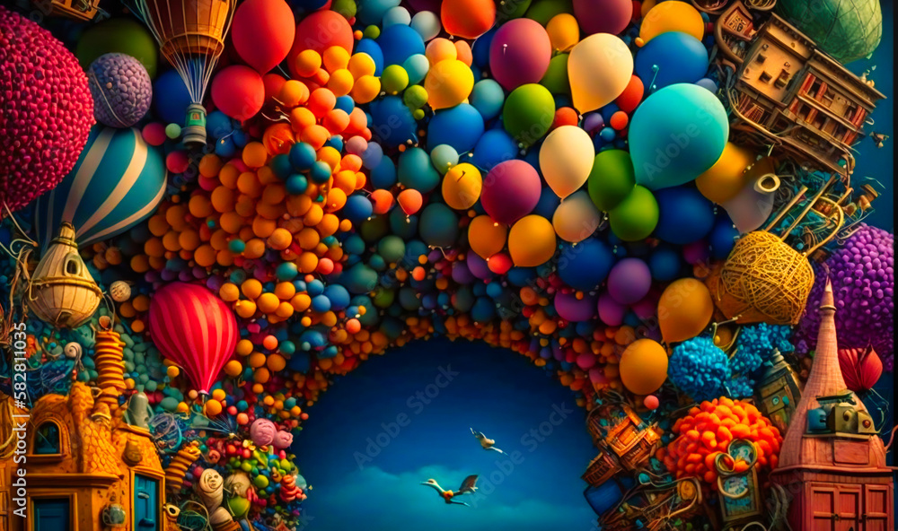A vibrant background filled with colorful balloons of all shapes and sizes