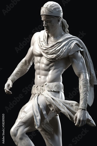 une statue grecque athlétique représentant un corps entier.