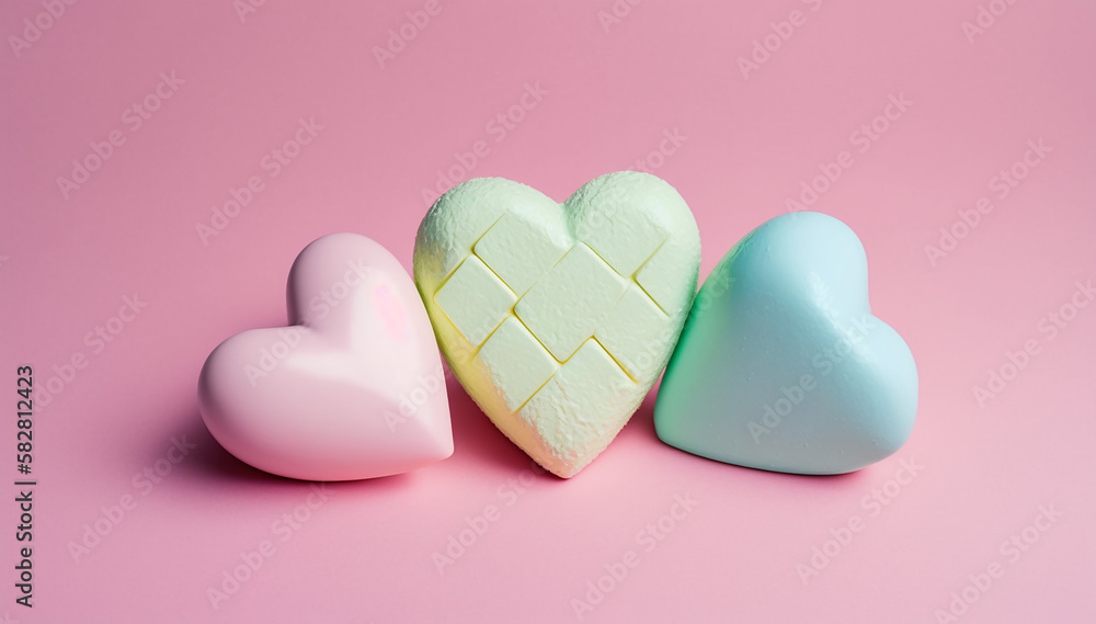 Fototapeta premium Candy heart on a gentle pastel background, Valentine's day wallpaper, ai generated 