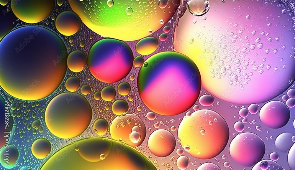 Bubbles background multicolored neon, ai generated