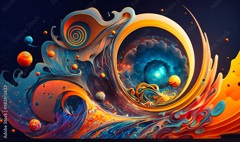 Swirling colors and shapes evoke an otherworldly experience