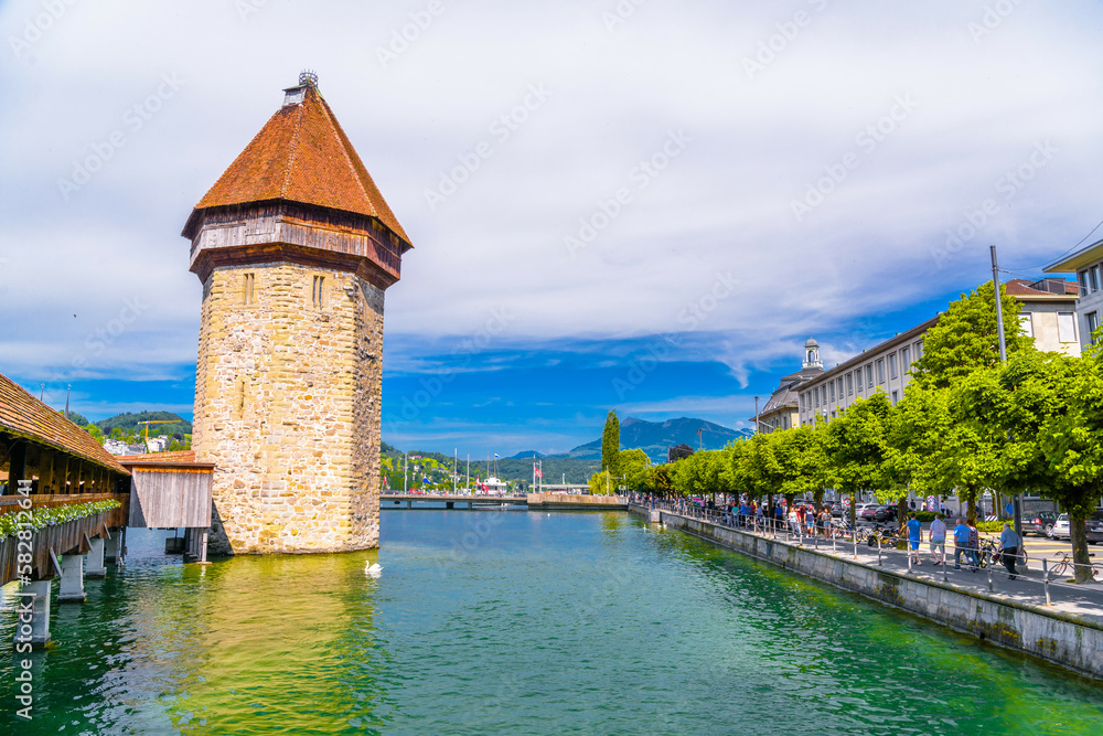 Chapel bridge in the center of Lucerne, Luzern, Switzerland