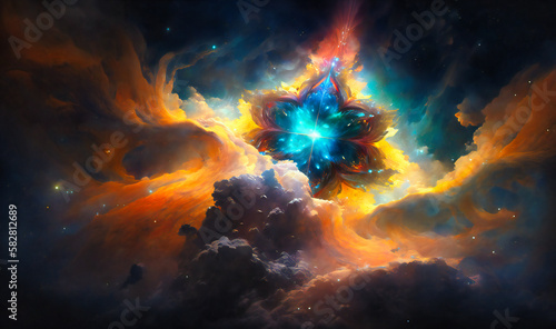 An ethereal depiction of a starry, intergalactic landscape