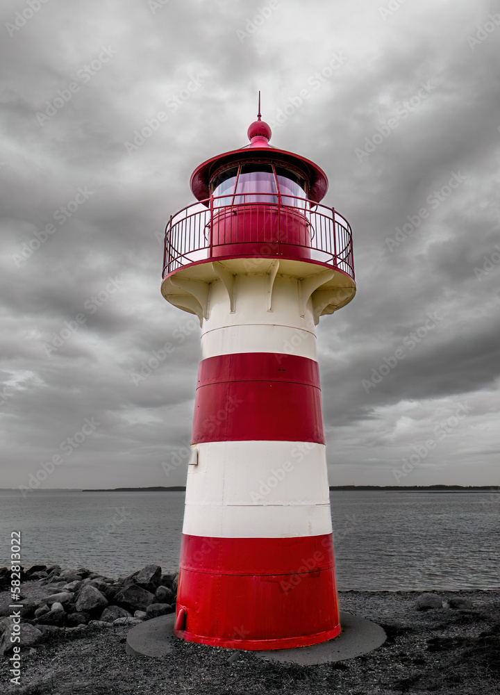 Beautiful red and white Light House - Landscape wide view