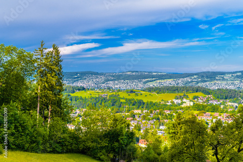 Houses and forests with meadows in Langnau am Albis, Horgen, Zurich, Switzerland
