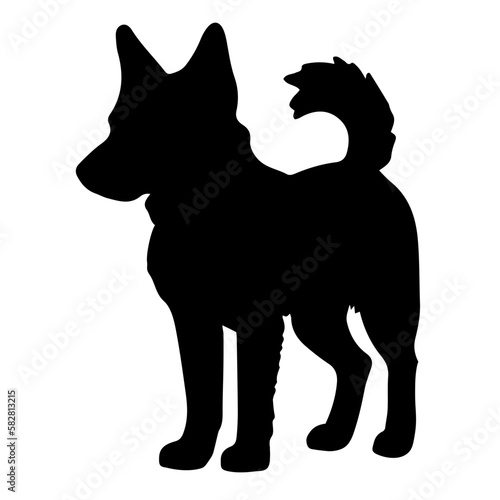 Black silhouette of a dog on a white background. Vector illustration