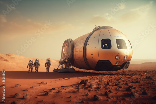 Weltraumtouristen auf dem Weg zum Mars mit Raumschiff