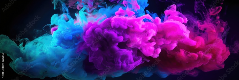 Multicolored smoke puff cloud design elements on a dark background - generative ai	