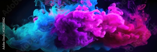 Multicolored smoke puff cloud design elements on a dark background - generative ai  © Adriana