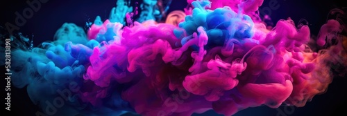 Multicolored smoke puff cloud design elements on a dark background - generative ai 