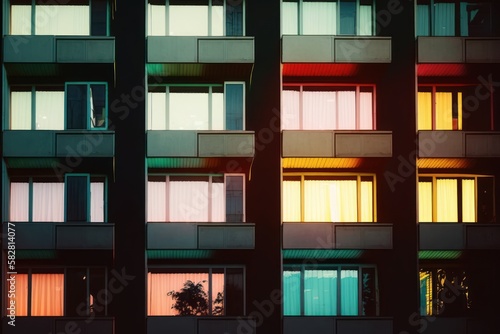 Into the Night  An Atmospheric Journey Through the Glowing Colored Windows of City Apartments  GENERATIVE AI