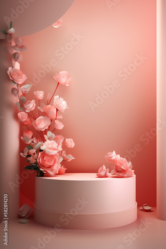 A creatively designed stage podium scene for showcasing Mother's Day concepts and gift ideas, generative by AI.