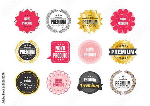 set Selo, Selo premium, produto novo, selo produto novo, selos para produto, carimbo, produto premium quality photo