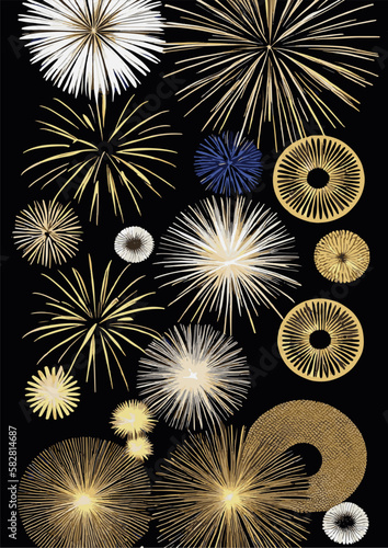 A set of backgrounds for text, psychedelic hippie art sparklers , a frame of stylized Fireworks. Posters dedicated to Guy Fawkes' Night , Bonfire Night , Fireworks Night, New Year, July 14, Bastille d