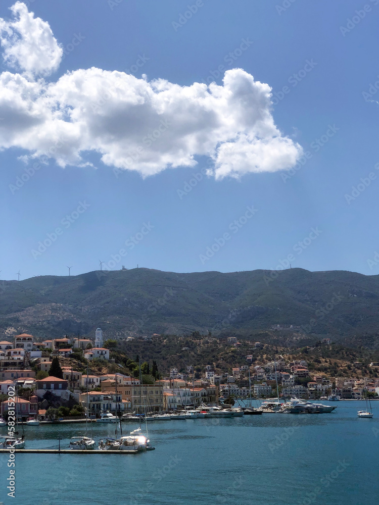 Fototapeta premium Summer Travel Vacation. View On Beautiful Beach On Greece Shore.