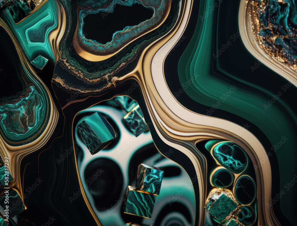 Vibrant green jade Marble stone texture background material with elements of semi-precious stones and gold created with Generative AI technology.