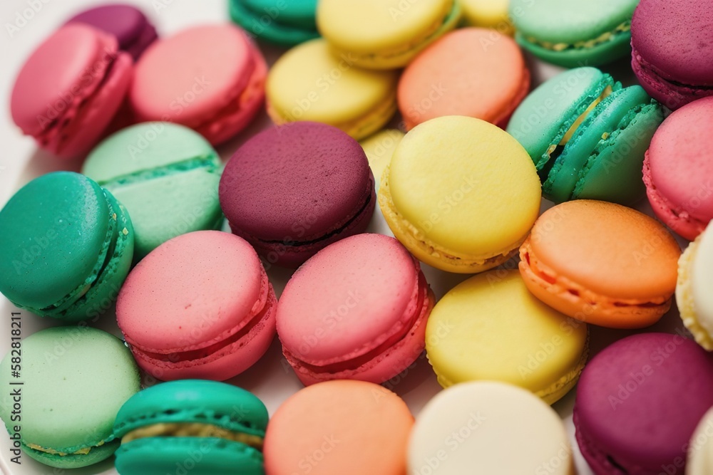 Colourful french macaroons or macaron on white background, generative AI. Colourful french macaroons or macaron on white background, generative AI.